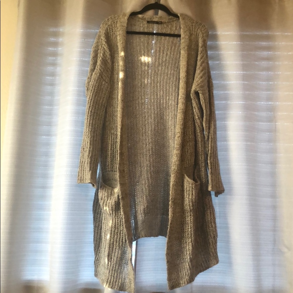 Gray cable knit cardigan longline